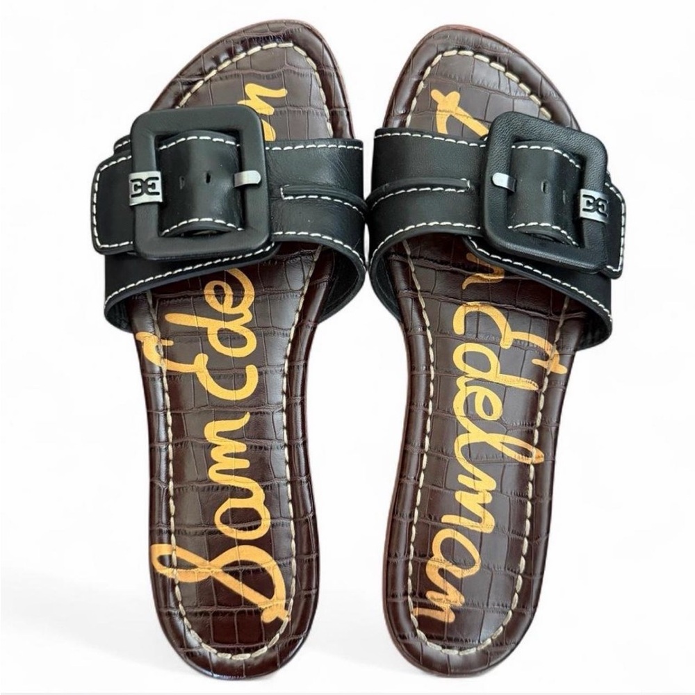 Sam Edelman Black Leather Slide Sandals with Buckle